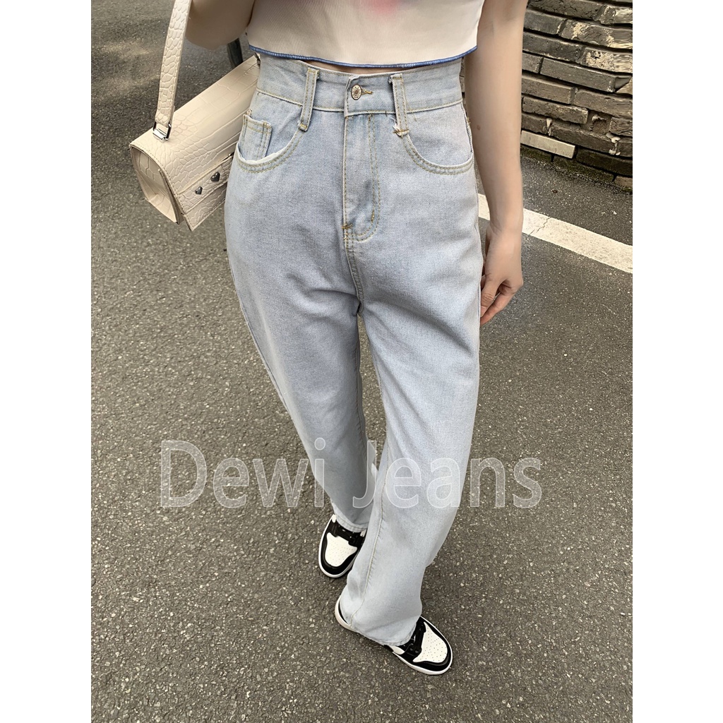 L.A.Outlet J53 Celana Jeans Wanita Celana Wanita Berkobar HW Pinggang Tinggi Celana Skinny Biru Muda   Jeans Impor Gaya Korea Musim Panas Segar