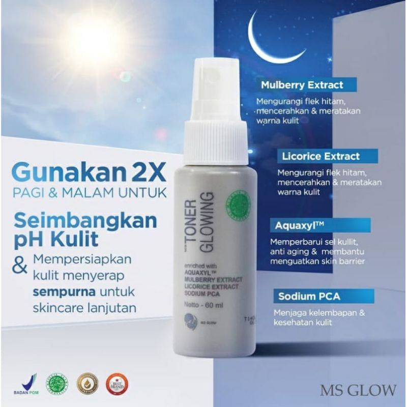 ORIGINAL DENGAN QR CODE  / BARCODE TONER GLOWING MS GLOW BEAUTY SKINCARE BPOM HALAL