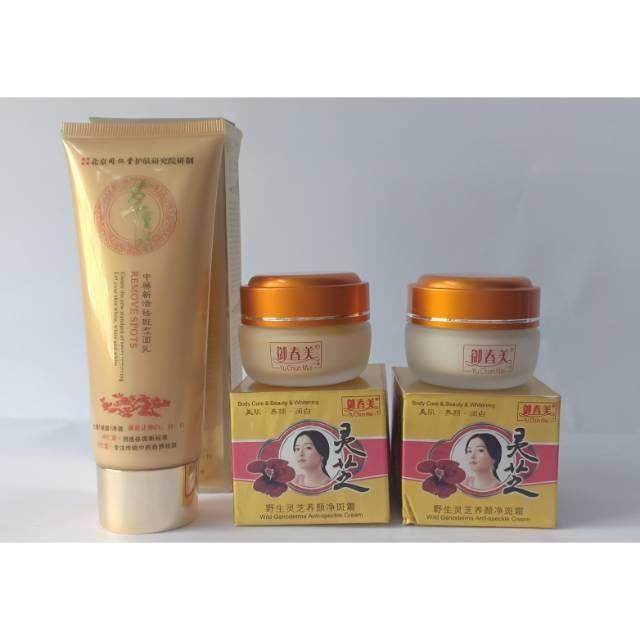 Yu Chun Mei Cordyceps Ganoderma Gold 1 paket Krim Siang Malam dan Sabun Yuchunmei Gold Ginseng