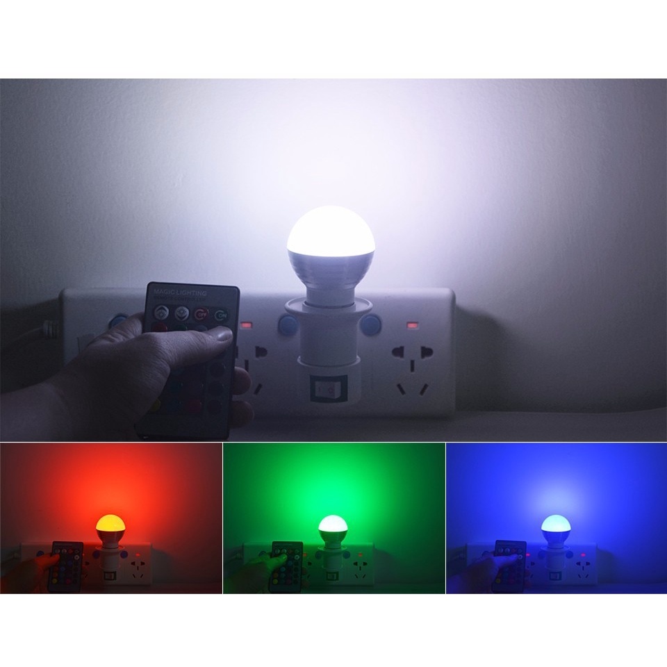 Bohlam RGB dengan Remote 220V 3W E27 LED RGB Multi Warna Lampu Dekorasi 220Volt 3Watt Smart Light Bulb Led Lamp RGBW RGBWW Bluetooth 4.0 APP Music Voice Control / IR Remote Control Home Lighting 16 Color Magic LED Night Light Lamp Dimmable Stage Light 24k