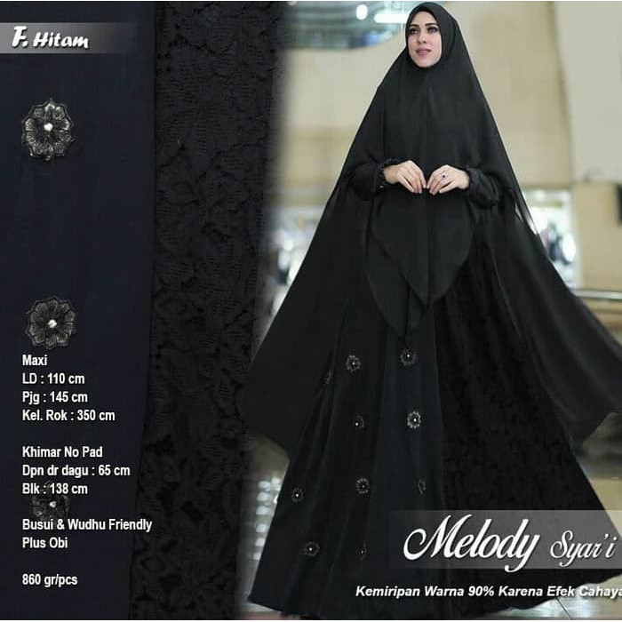 GAMIS SYARI FASHION MELODY HITAM/ GAMIS MUSLIM PESTA TERBARU / GAMIS PESTA WANITA TERBARU