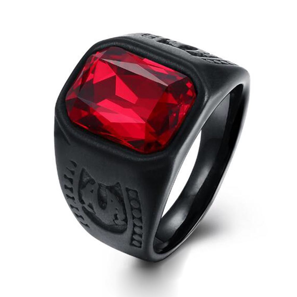 Cincin Kawin Baja Titanium Rubi Black Asli Pria Wanita Fashion Perhiasan Batu Permata Kristal Merah Rings