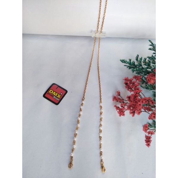 Kalung Rantai Masker / Tali Masker Mutiara Kecil / Konektor Masker Mutiara 2in1 / Kalung Masker Hija