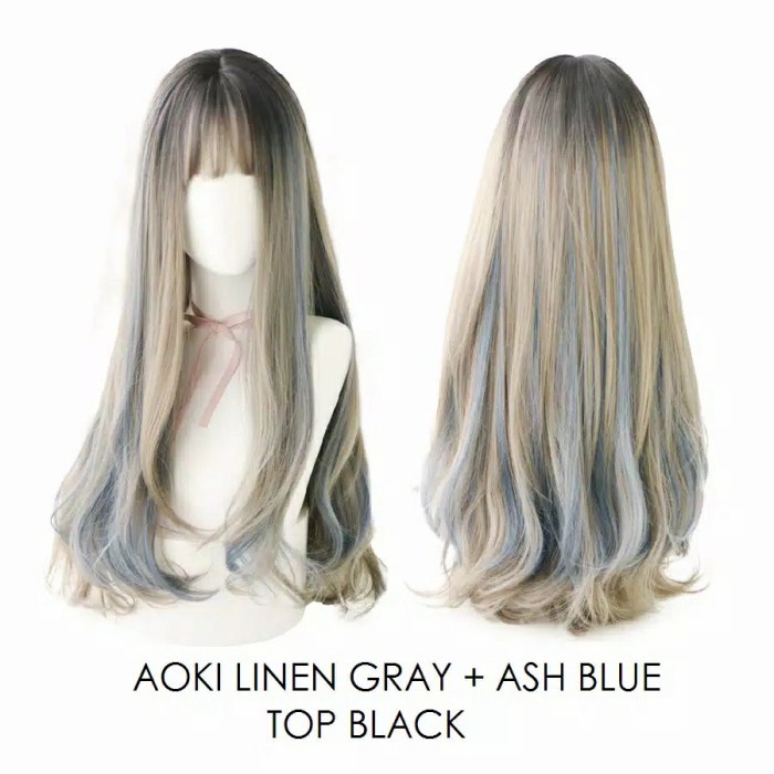 Sandy- Wig Korea Wig Panjang Rambut Palsu Wanita Wig Perempuan 10169 Original - Gray + Ash Blue