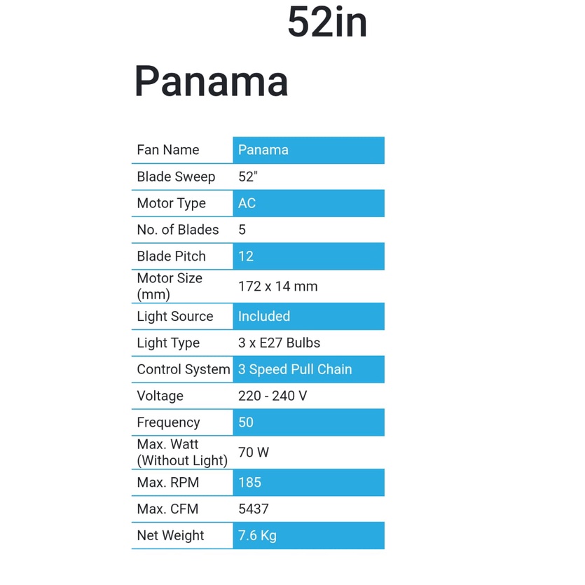 MT. EDMA 52in PANAMA Kipas Angin Gantung - Plafon - Matte Black