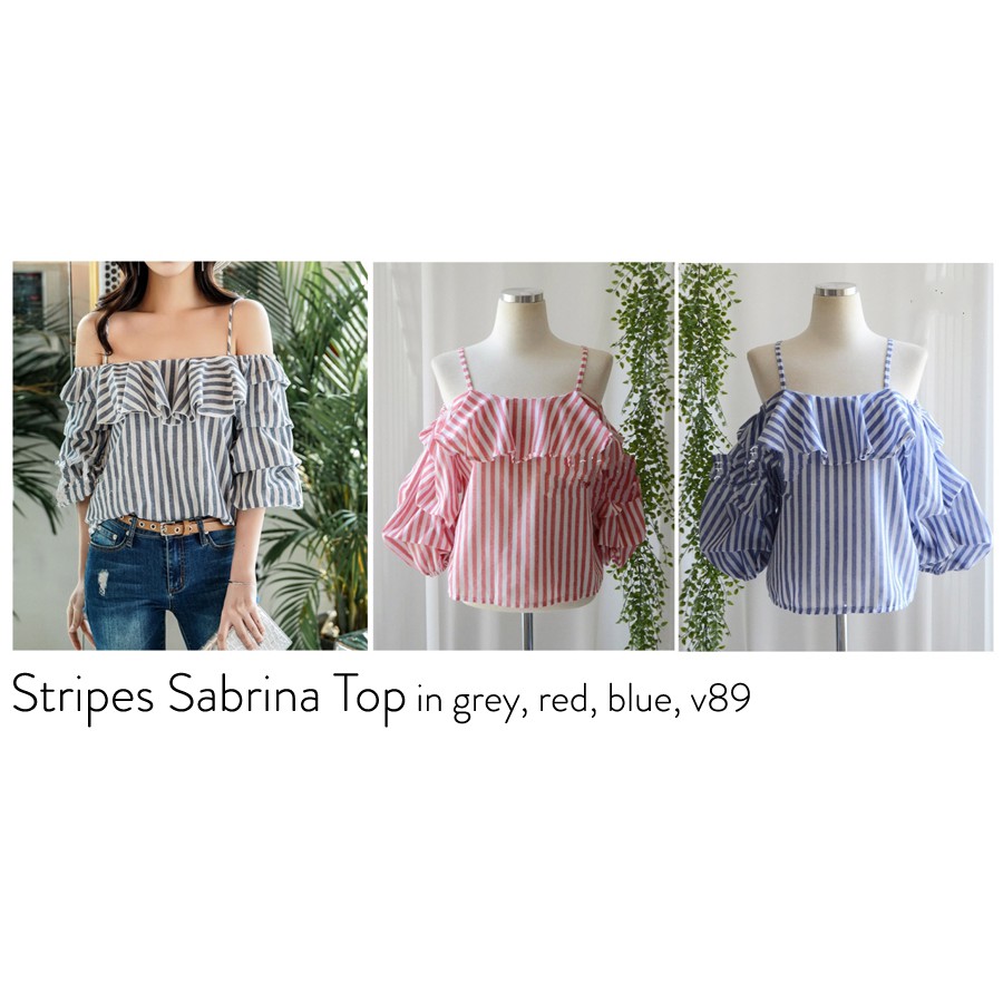 Stripes Sabrina Tali | Top Woman Import Quality Blouse Off Shoulder Trendy Fashionable