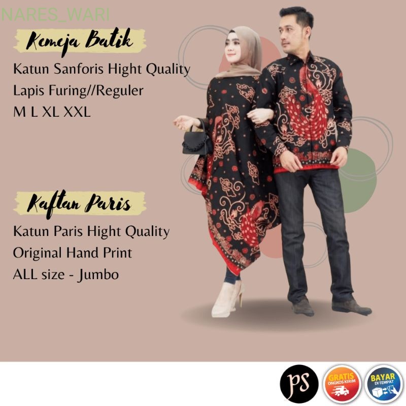 (1kg=4pcs) CPL MERAK MERAH Couple Batik kaftan paris Kemeja Batik Pria Premium Furing