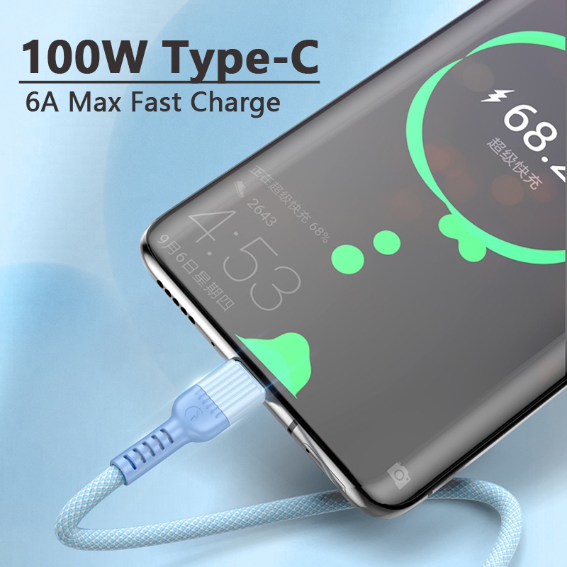 Vaorlo Kabel Data / Charger USB Tipe-C 6A Fast Charging Bahan Nilon