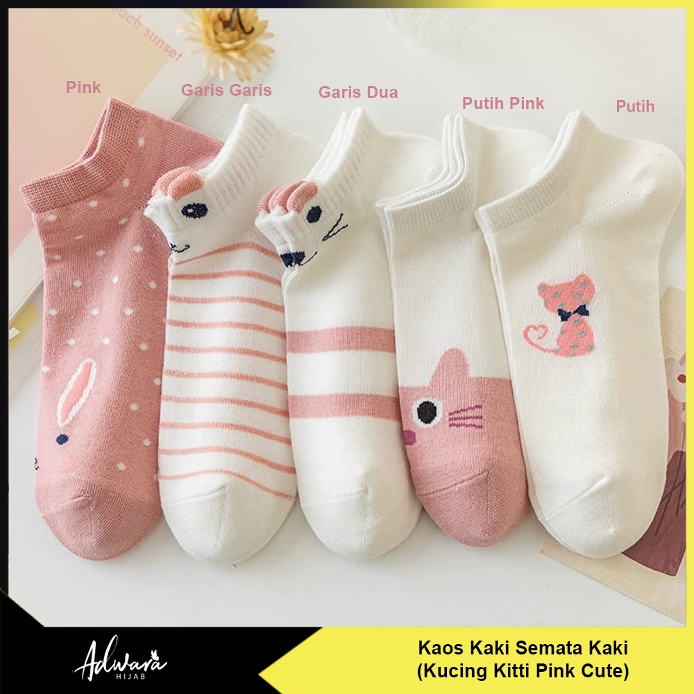 Kaos Kaki Wanita Pendek Semata Kaki Motif Kucing Kitti Pink (Sudah Dikemas Plastik OPP)