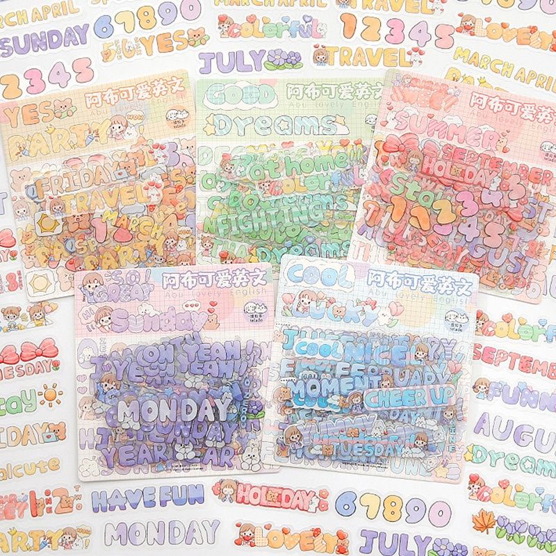 

48pcs Stiker Waterproof Cute Kartun Bahasa Inggris Untuk Dekorasi Scrapbook DIY / Tempelan Botol Minum Tempat Makan