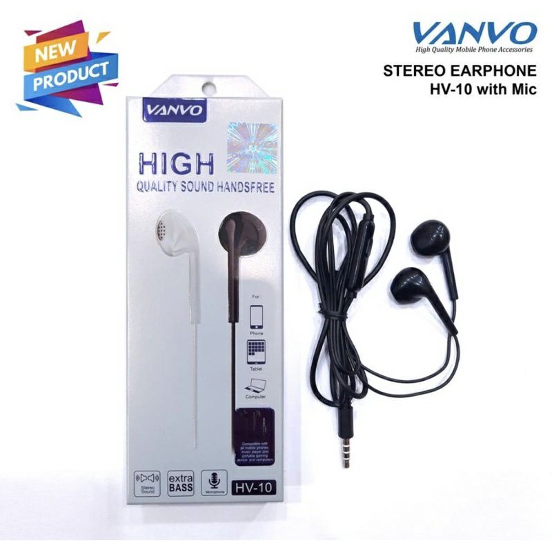 Earphone Headset Stereo Original Vanvo HV-10 Handsfree with Mic Earphone vanvo Headset