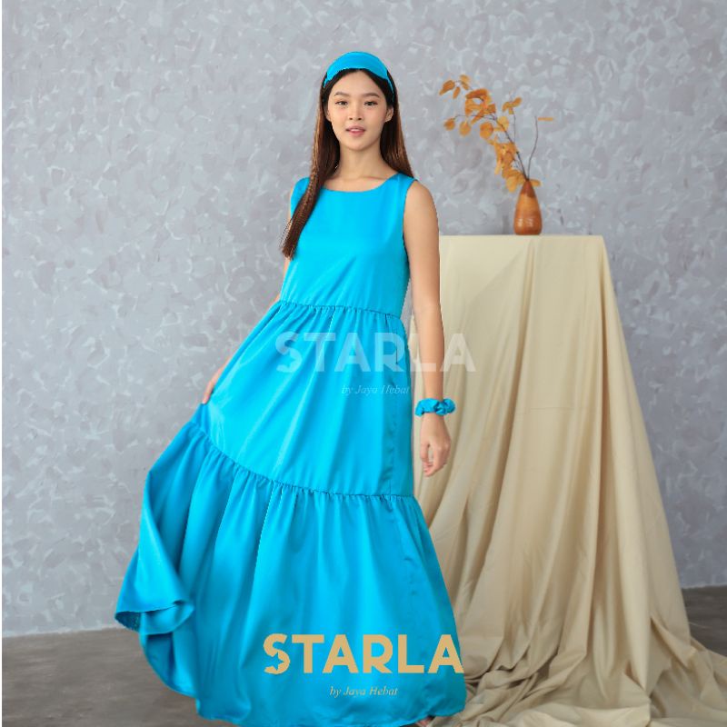 LONG DRESS PLAIN RUFFLE DRESS WANITA CASUAL SLEEVELESS BAHAN SATIN PREMIUM KOREAN DRESS  CASUAL DRESS DRESS KOREA KATE STARLA