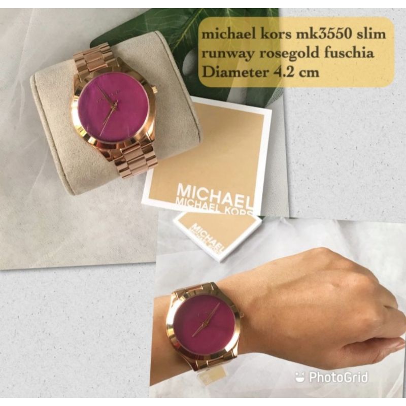Jam Tangan Wanita Original Authentic / MK3550 Slim Runway Rosegold Fuschia i
