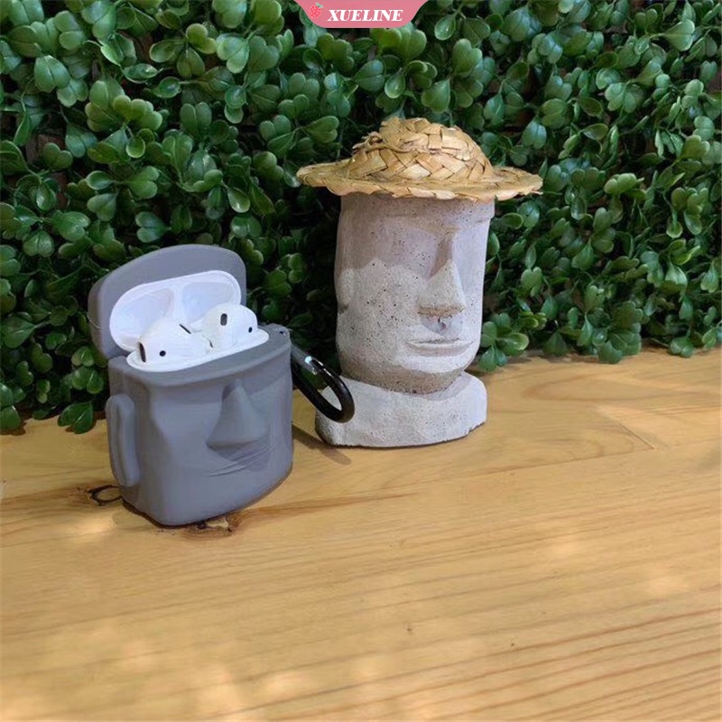 Casing Soft Case Silikon Motif Batu Moai Untuk AirPods 1 / 2 pro