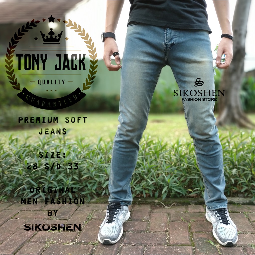 Celana Jeans Pria Original TONY JACK / Soft Jeans Panjang Biru Tua Wash