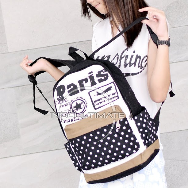 Tas Ransel wanita ORI IMPORT JS-202 Kanvas Tas Backpack wanita Tas Sekolah Anak  BACKPACK PARIS