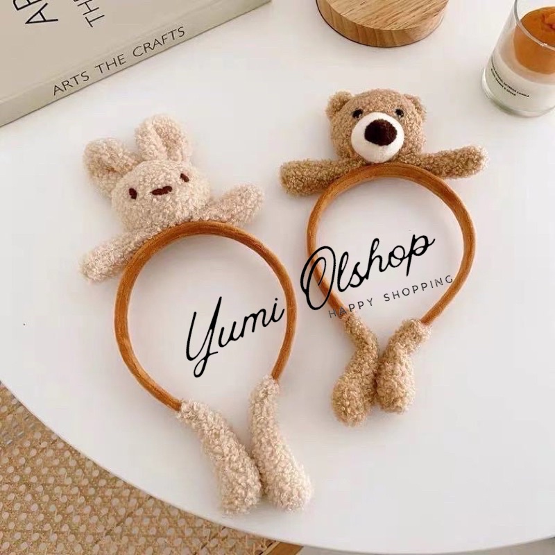 PREMIUM KOREAN FLUFFY BEAR HEADBAND / BANDANA BERUANG KOREA / BANDO MANDI / HEAD BAND / BANDANA EMPUK