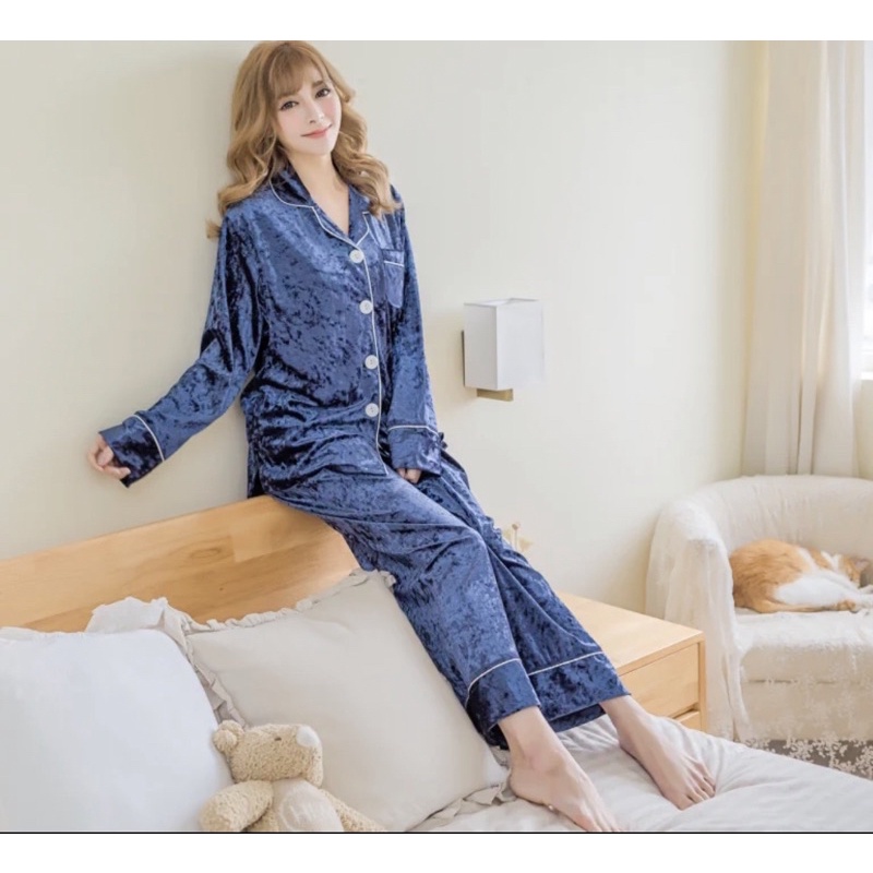 JC- Set Piyama Bulu Bludru PP / Piyama Kimono wanita terbaru / Stelan Bludru Premium import Murah-2
