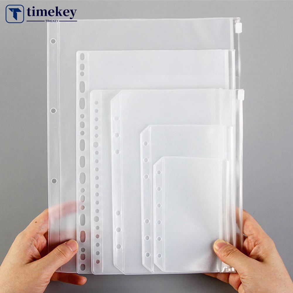 Timekey Kantong Plastik PVC Transparan Dengan Resleting + 6 Ring Holder Buku Catatan / Binder it L8Z9