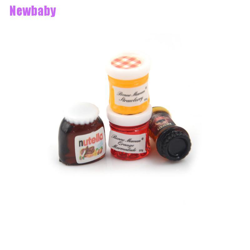 Newbaby 4pcs / set Mainan Miniatur Toples Selai / Kopi Skala 1: 12 Untuk Dekorasi Rumah Boneka DIY