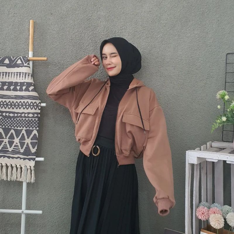 Zarra Sweater Hoodie Crop Wanita Oversize Size M.L.Xl | Crop Hoodie Wanita Korea | Sweater Hoodie Crop Korean Style