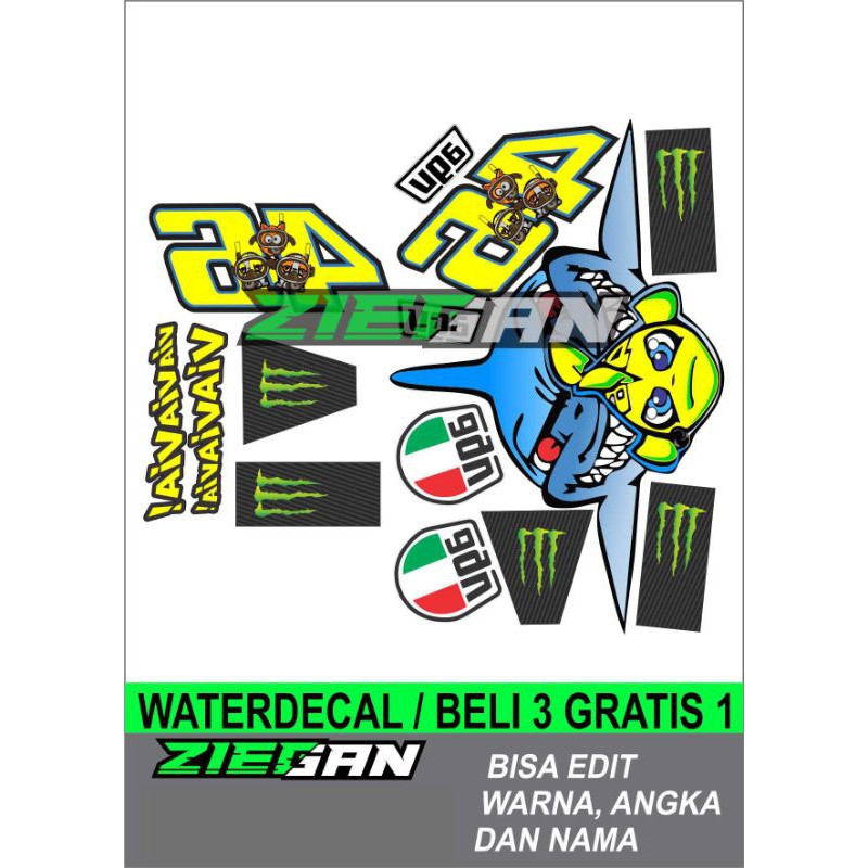 Water decal set helm rossi shark