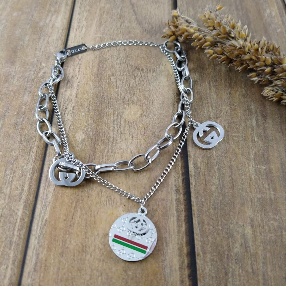 Gelang Rantai GUCCI Titanium Fashion Wanita Silver BIG SELLER...GTO00005