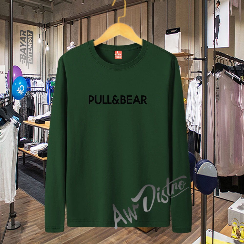 COD Baju Kaos Distro Pull&amp;Bear Black Premium Quality Lengan Panjang Kaos Tulisan Kaos Kata-Kata Kaos Sablon Big Size