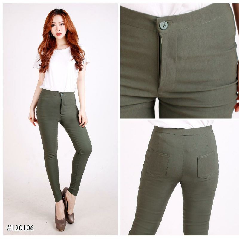 Celana Bahan Katun Panjang Highwaist Wanita