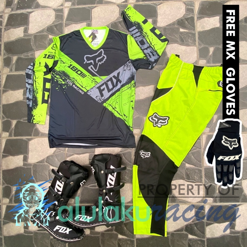 Jersey, Celana, Sarung Tangan &amp; Sepatu Fullprint with Protectors Fullset MX Trail Motocross - Paket Bundling FOCTFG160401-F41