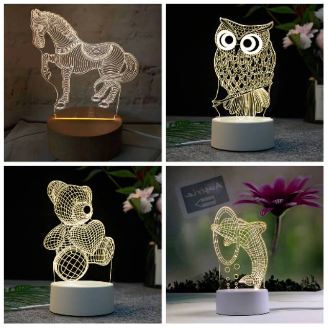 3 warna Lampu 3D meja hias tidur 3 dimensi akrilik, acrylic, LED led lamp gift illusion