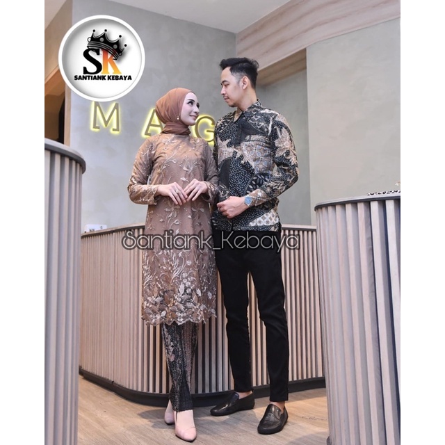Setelan Kebaya Tunik Batik Couple Modern Terbaru Outfit Pasangan Kondangan Wisuda By santiank kebaya