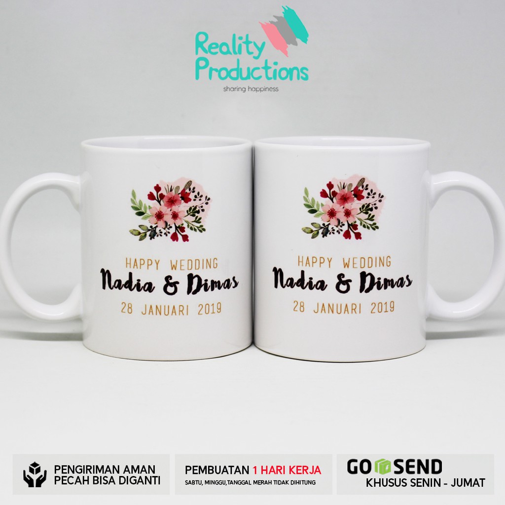 Mug Couple Doodle Pengantin Cadar Simpel untuk Kado Pernikahan