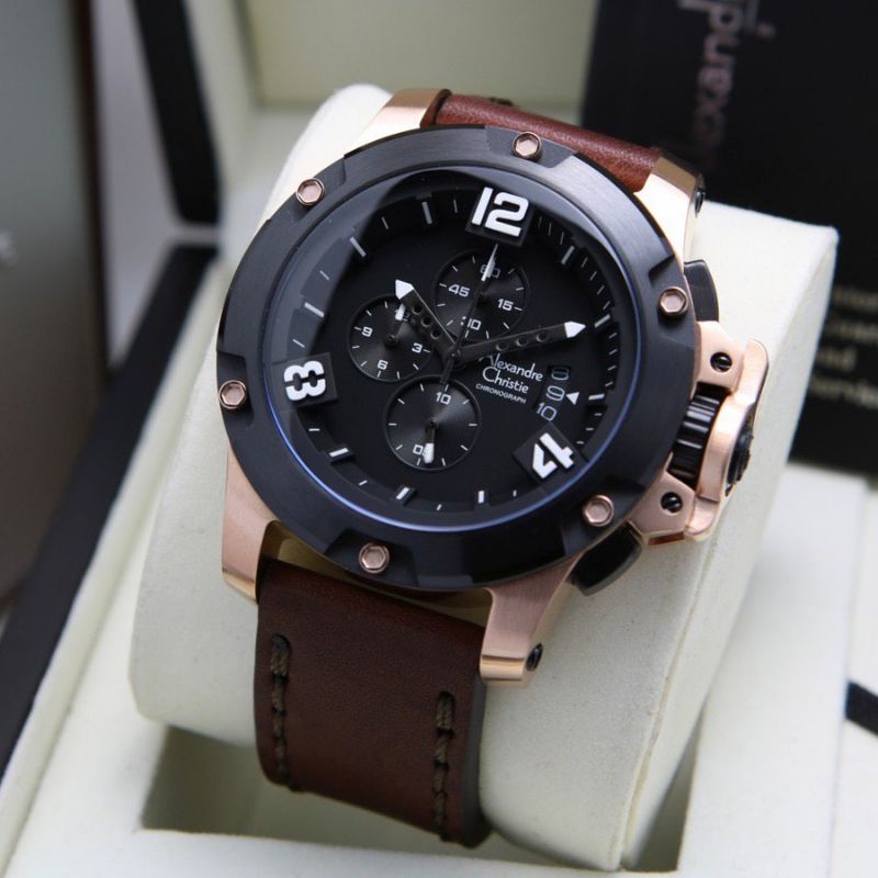 Jam Tangan Alexandre Christie AC 6295 MC Leather / Kulit  Pria / Cowok Original