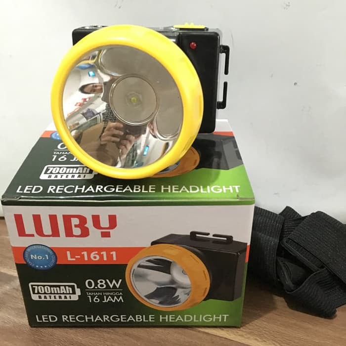 Senter Kepala Luby L1611 0.8W 16 Jam 400mAh Baterai Rechaargeable Cas