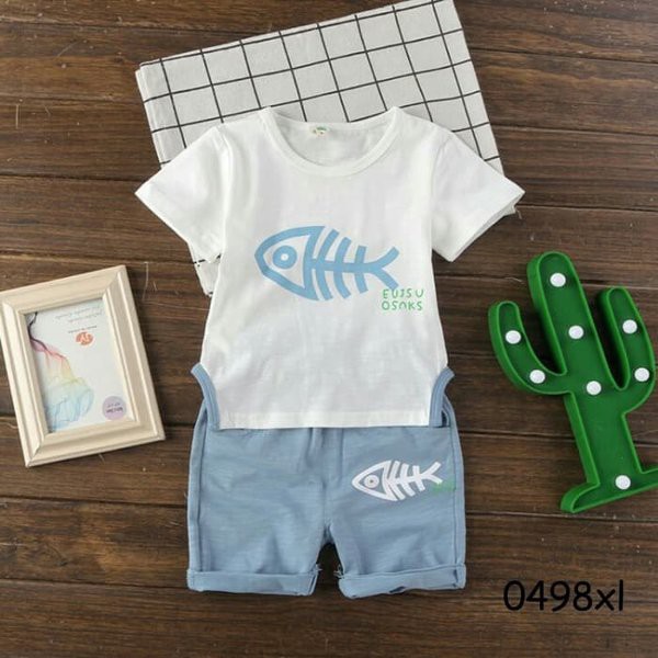 Setelan Anak Set Blue Fish SL - Setelan Anak Perempuan Combed Biru