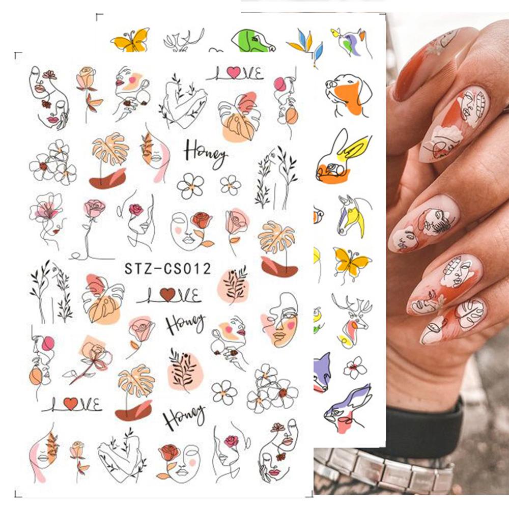 Solighter Stiker Kuku Baru Panas Manicure Decals Meninggalkan Desain Wajah Wanita