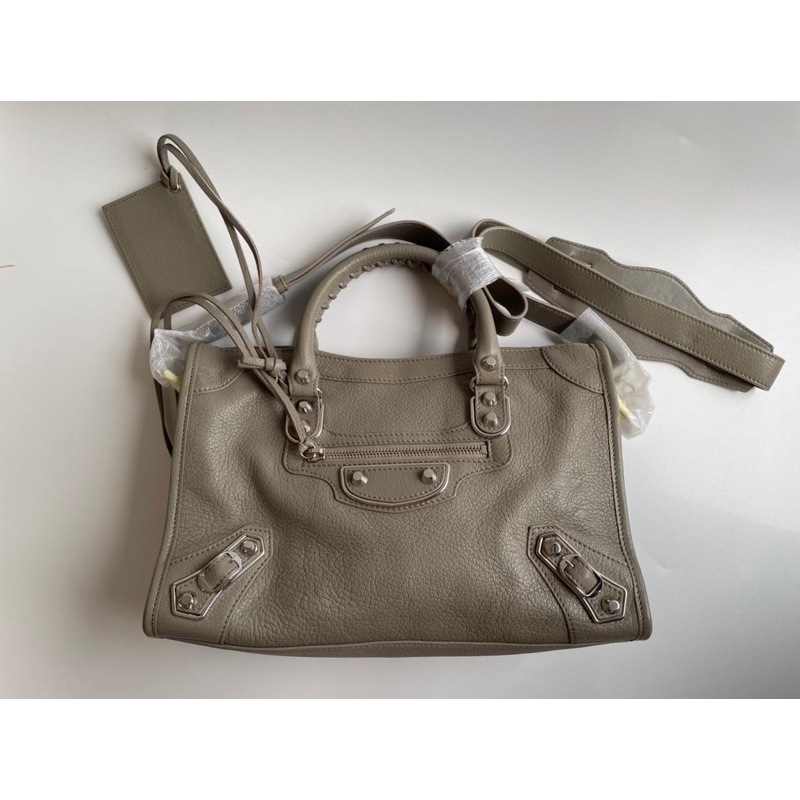 Authentic Balenciaga Small Metallic edge mink grey