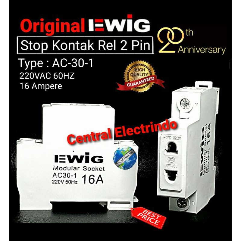 Stop Kontak Din Rail 2 Pin 16A  EWIG.