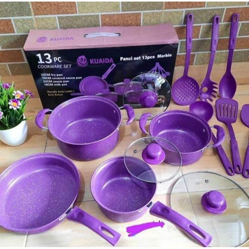 COOKWARE SET KUAIDA UNGU / ALAT MASAK 13 PCS