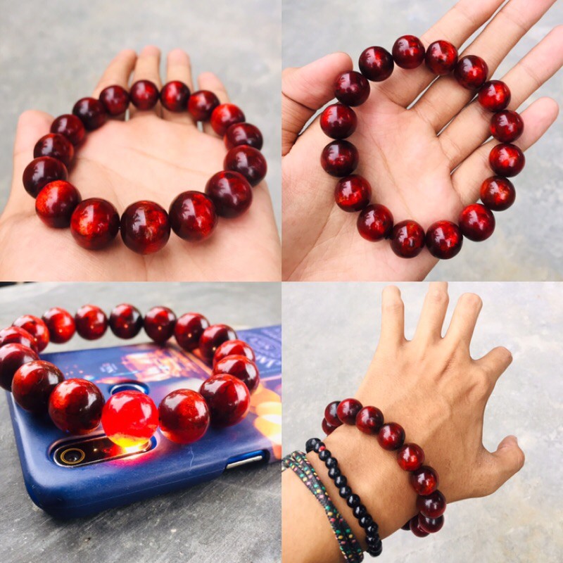 Akar Bahar Asli - Gelang Tasbih Akar Bahar Tali Arus Butiran Merah 12 mm