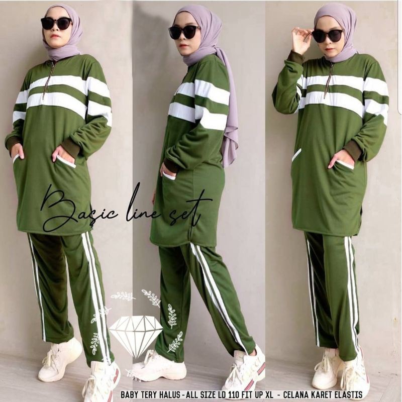 Setelan training olahraga wanita muslimah set gym perempuan bahan babyterry baju senam remaja ibu ib