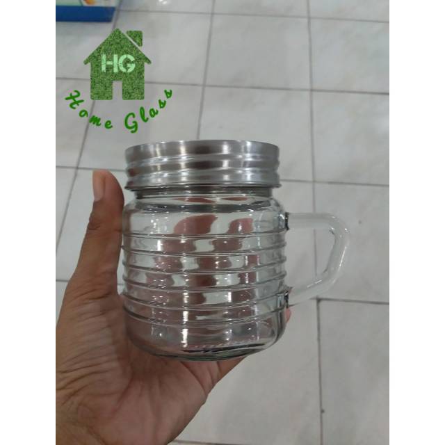 MUG JAR SET ISI 2 MUG JAR TUTUP MUG JAR UK 300 GELAS KACA