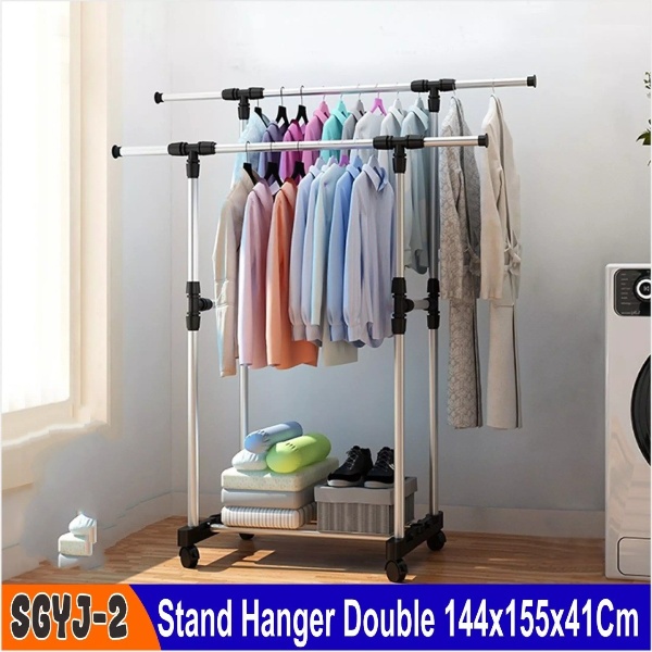 PROMO Gantungan Baju Stand Hanger Single Beroda Rak Pakaian Baju Tas Topi Gantung Rak Jemuran Serbaguna - YM01