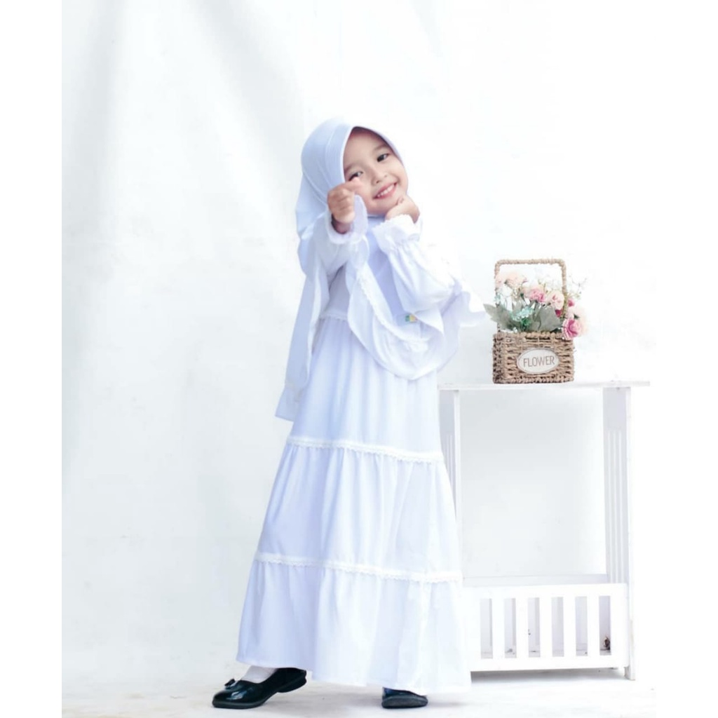 Gamis Anak Perempuan Gamis Anak Warna Putih Anak 1-10 Tahun Gamis Putih Manasik Haji