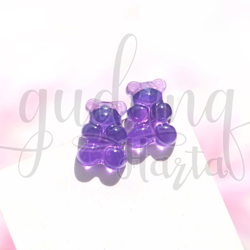 Anting Stud Wanita Purple Bear Earrings Beruang Ungu Unik GH 203808