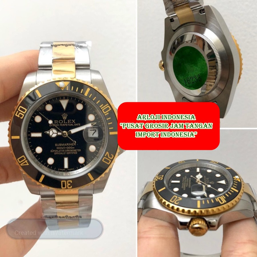Big Sale Jam Tangan Pria ROLEX Submariner Two Tone Black Garansi 1th
