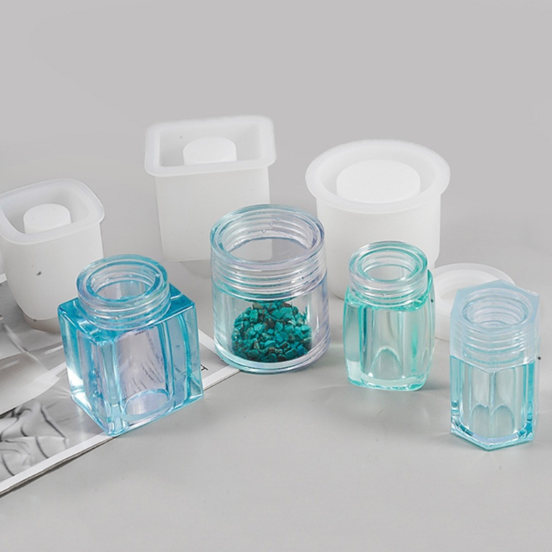 SIY  Storage Bottle Jar Crystal Resin Mold Sealed Container with Lid Silicone Mould