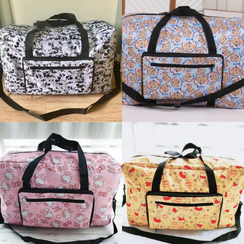 Travel bag tas lipat tas atas koper motif Mickey Stitch Donald Snoopy Sinchan