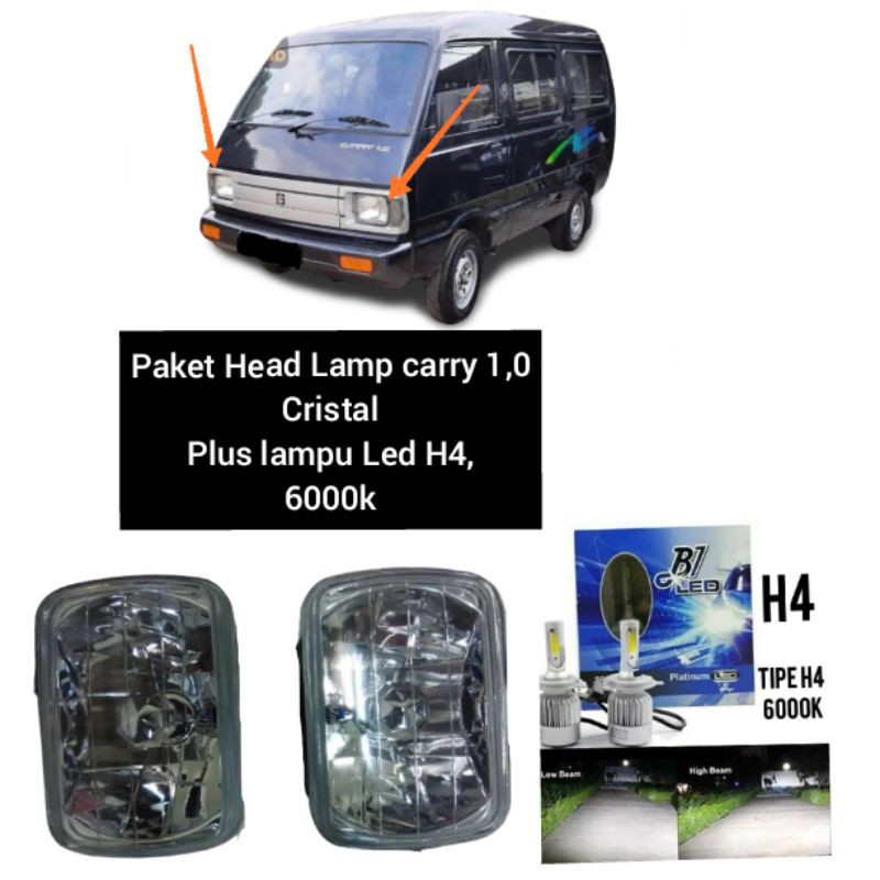 Head lamp carry 1,0 cristal plus lampu hid led H4, 6000k